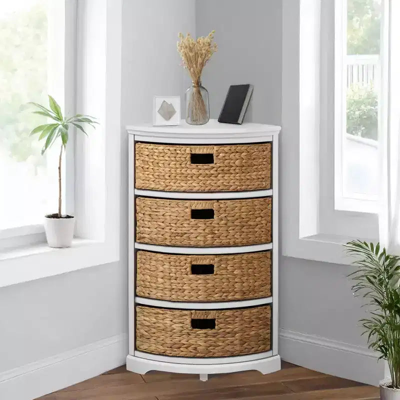 eHemco Hampton Meadows hoektafel met 4 niveaus, X-vormige zijkanten en 4 rieten manden