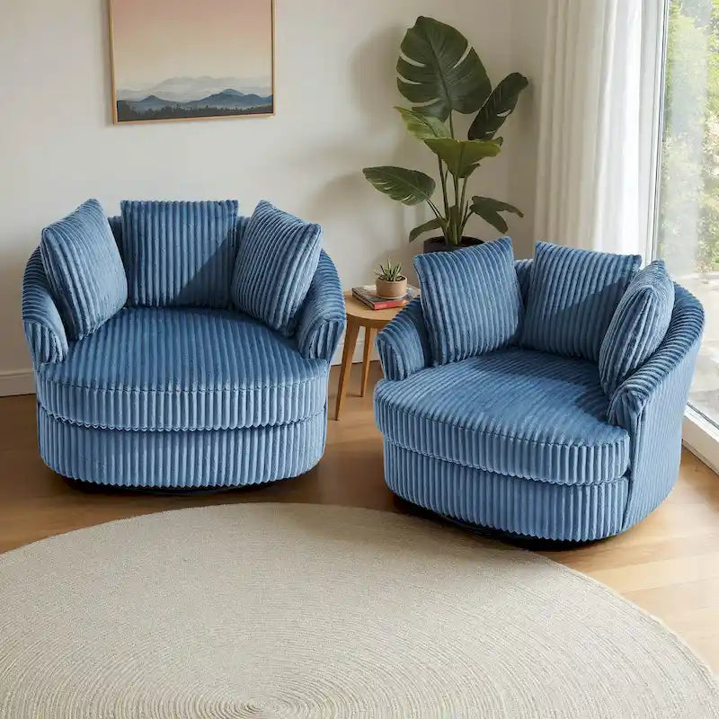 Ensemble de 2 fauteuils tonneaux pivotants extra-larges en velours côtelé moelleux de 43 W avec coussins
