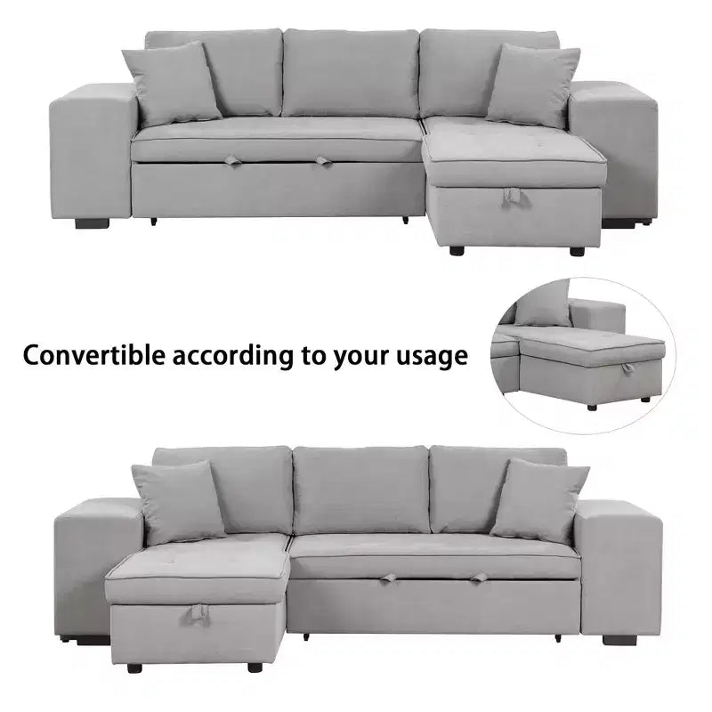 Divano componibile letto reversibile a L da 104.5 con chaise longue contenitore e 2 sgabelli - Divano letto trasformabile a 3 posti per il soggiorno