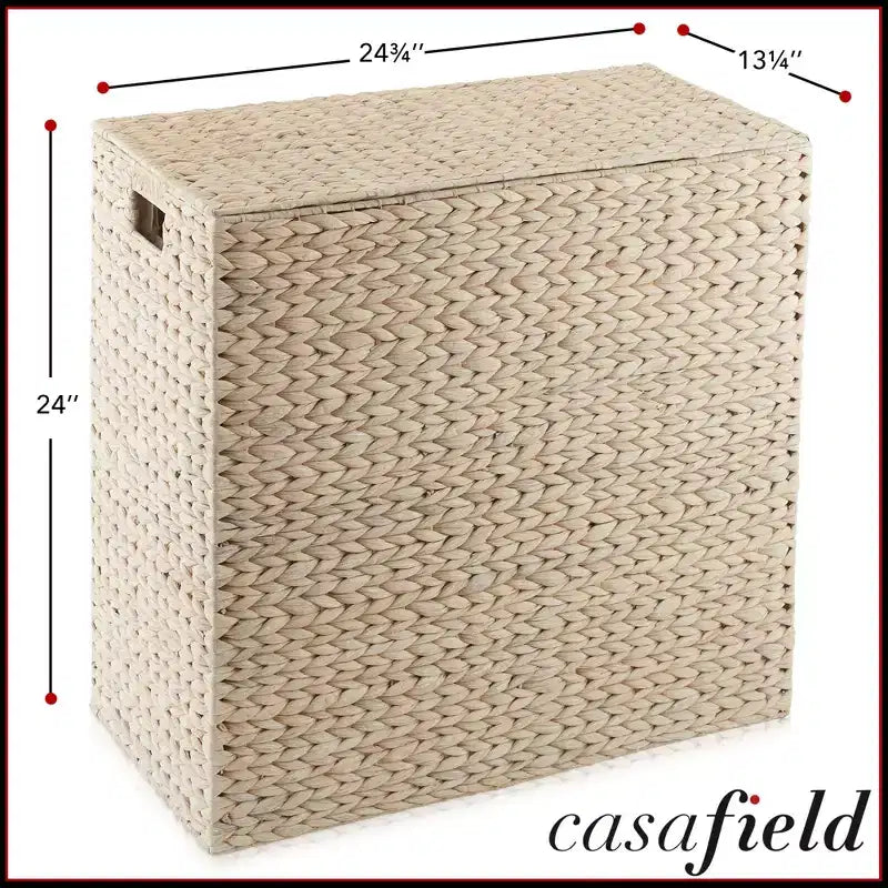 Panier à linge Casafield à 2 compartiments avec couvercle et sacs doublure amovibles, panier de tri tressé en jacinthe d’eau pour vêtements