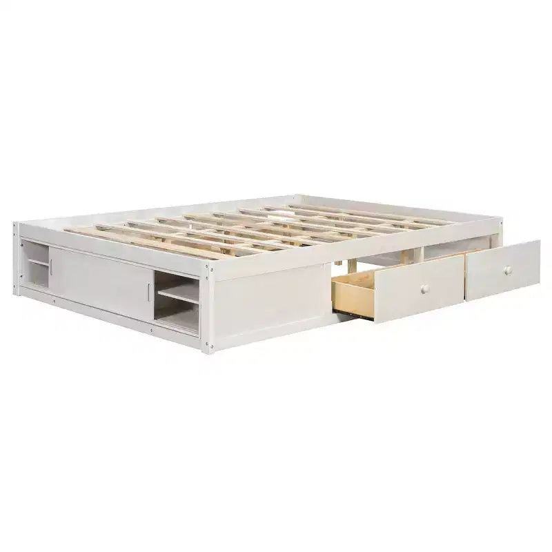Struttura letto contenitore Whisen Queen con 4 cassetti e vano contenitore nella pediera