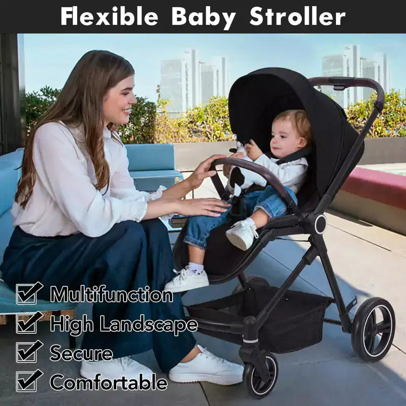 Passeggino per neonati e bambini piccoli, pieghevole, ad alto paesaggio, con schienale reversibile, trasformabile in carrozzina