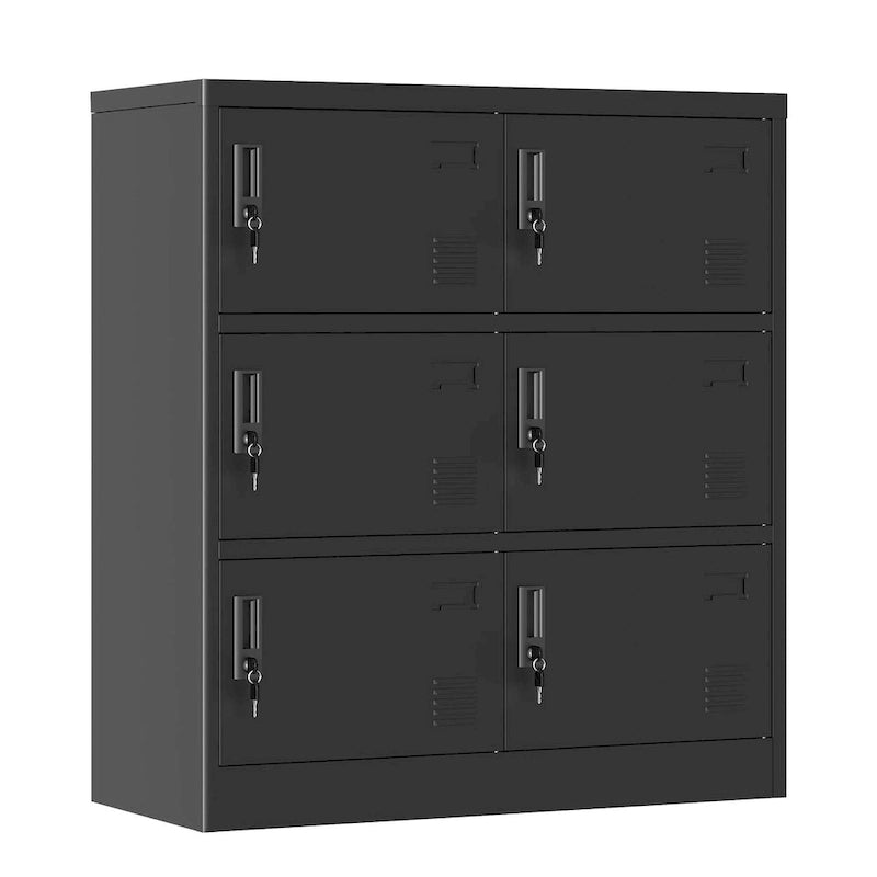 Casier de rangement pour employés à 6 portes, casiers métalliques pour bureau, salle de sport, école et domicile, avec porte-carte (noir)