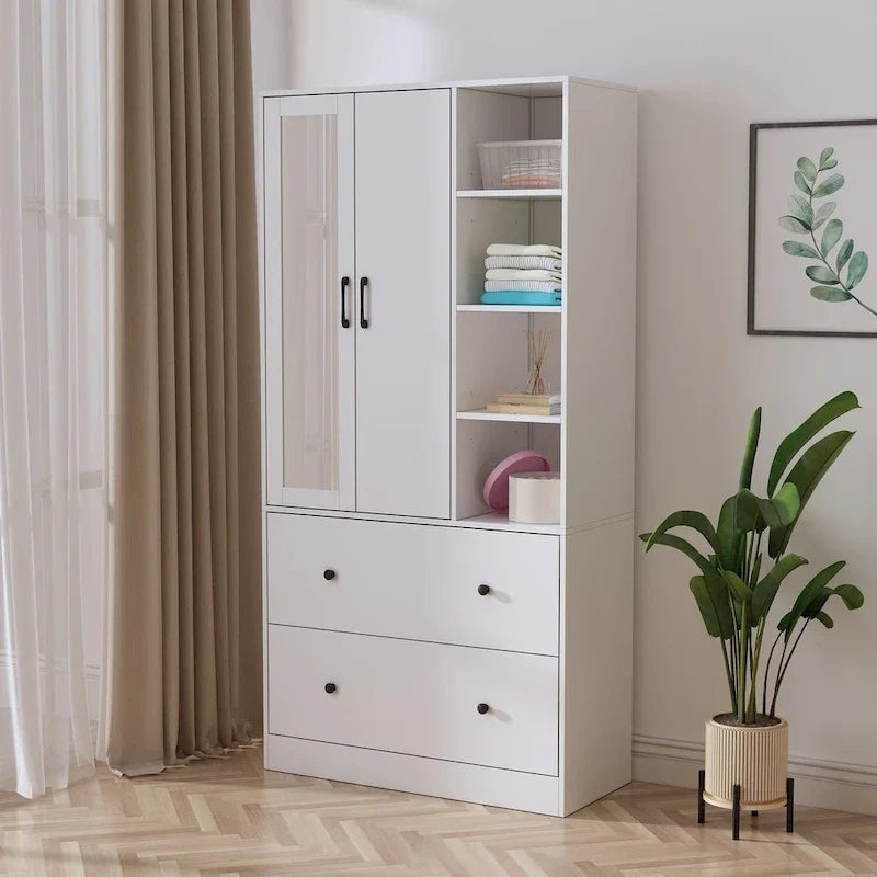 Kleiderschrank mit Spiegel und verstellbarem Kleiderstangenbereich, platzsparend