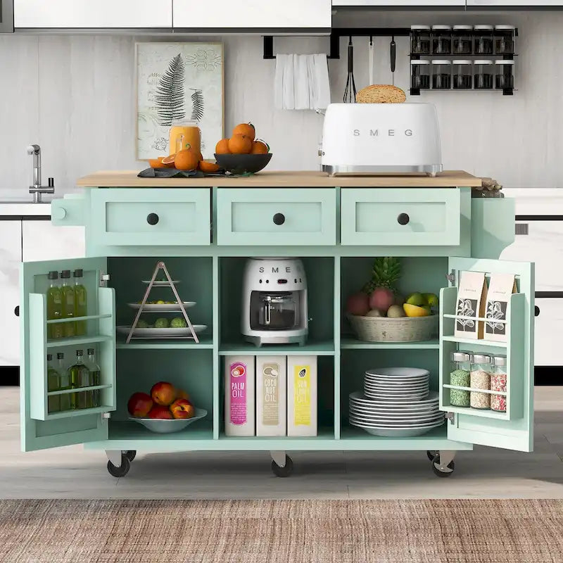 Îlot de cuisine portable à roulettes avec rangement