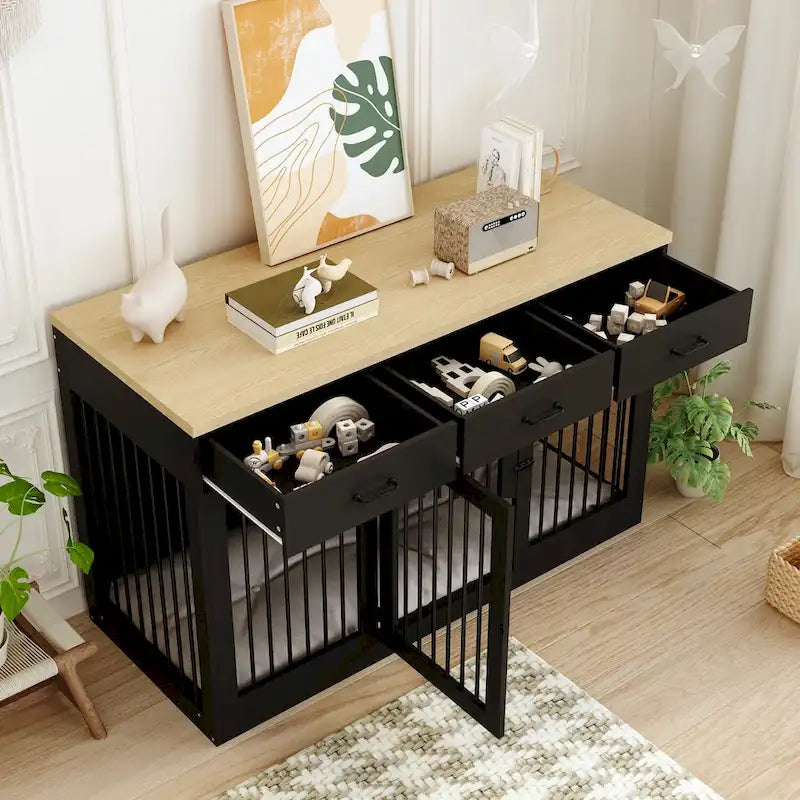 Moderne grote hondenbench met opberglades - elegante espressokleurige afwerking