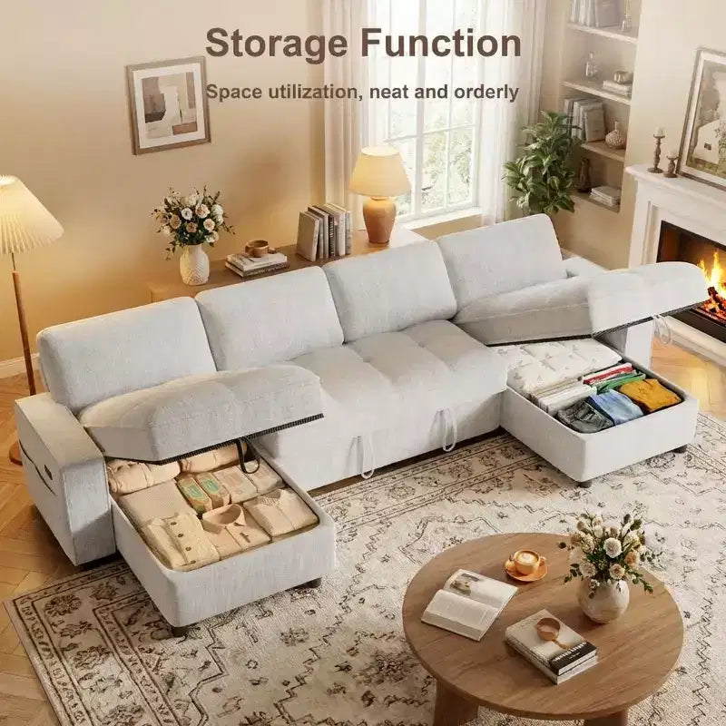 104-Zoll-U-förmiges Schlafsofa mit Stauraum, umwandelbar