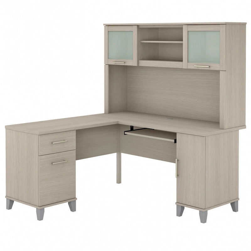 Bush Furniture Somerset 60W L-förmiger Schreibtisch mit Aufsatzregal