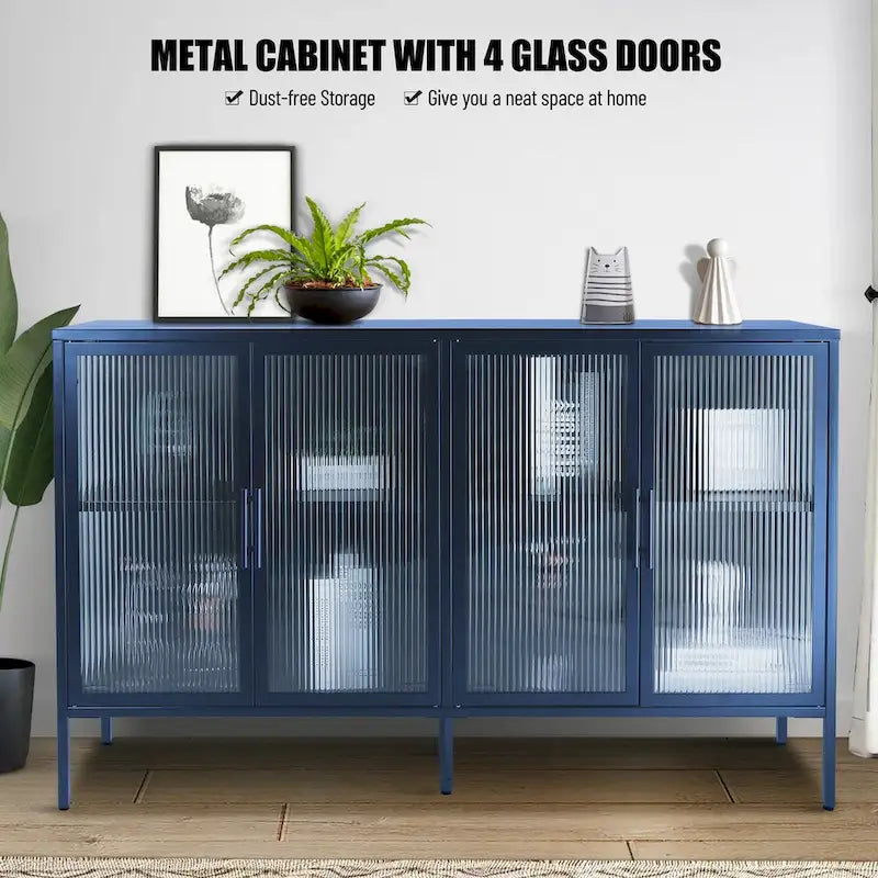 Metallschrank mit gehärteter Glasscheibe und verstellbarem Einlegeboden