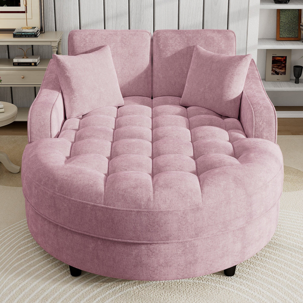 Chaiselongue-Schlafsofa aus Chenille, gepolstertes Sofa mit gesteppter Rückenlehne und 2 abnehmbaren Kissen für das Wohnzimmer