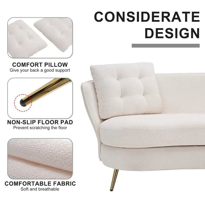Gepolstertes Sofa mit goldfarbenen Metallbeinen, Club-Zweisitzer für Wohn- und Lesezimmer, Schlafzimmer, Apartment, kleine Räume und Wohnheime