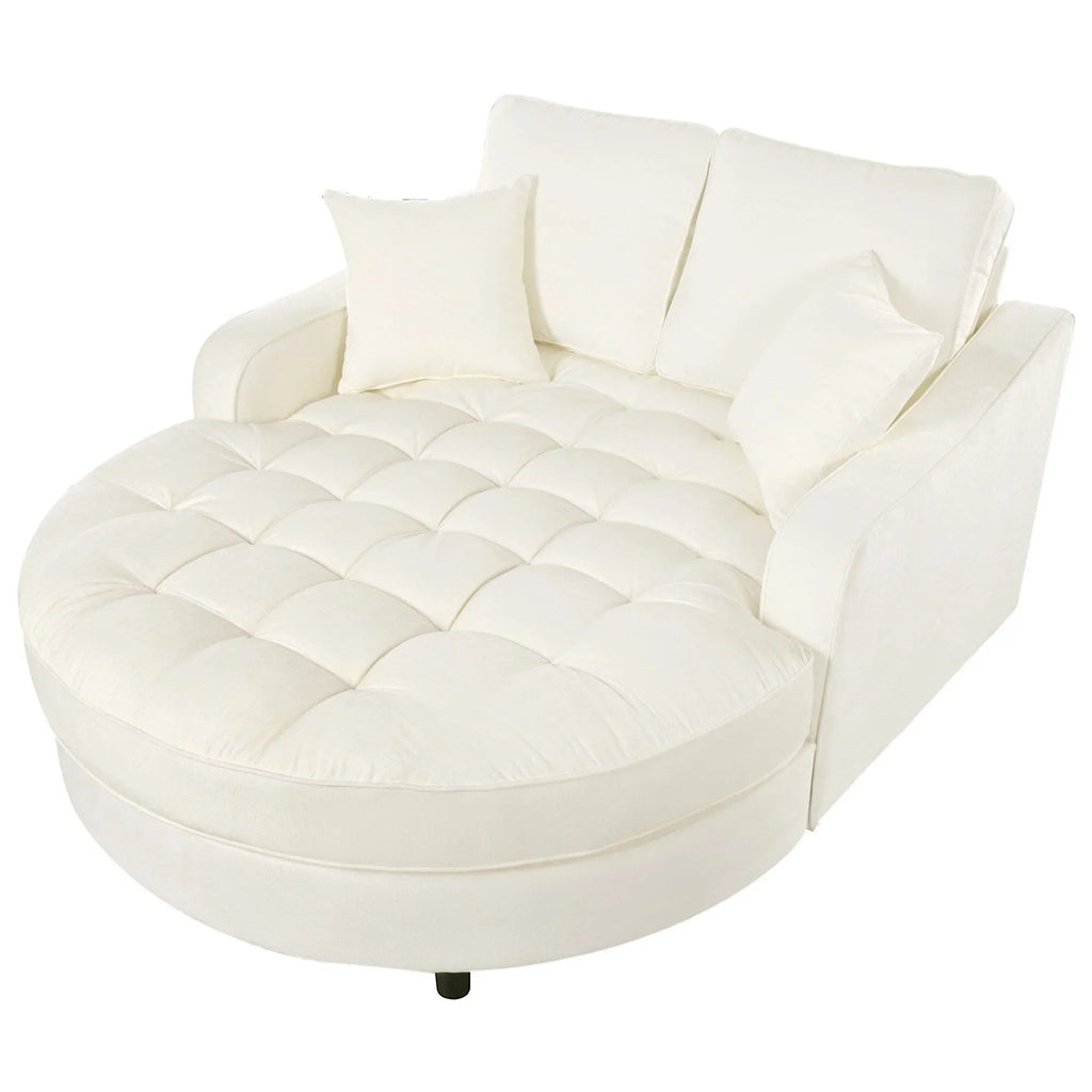 Chaiselongue-Schlafsofa aus Chenille, gepolstertes Sofa mit gesteppter Rückenlehne und 2 abnehmbaren Kissen für das Wohnzimmer