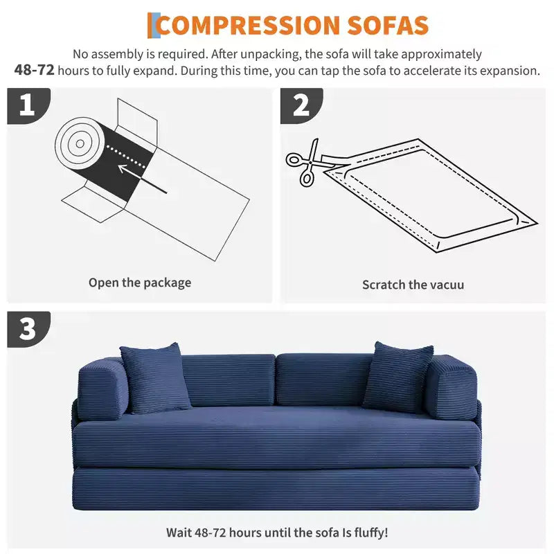 Modernes 79-Futon-Schlafsofa aus Cord für kleine Räume, 5-in-1-Couch mit abnehmbaren Armlehnen und Kissen