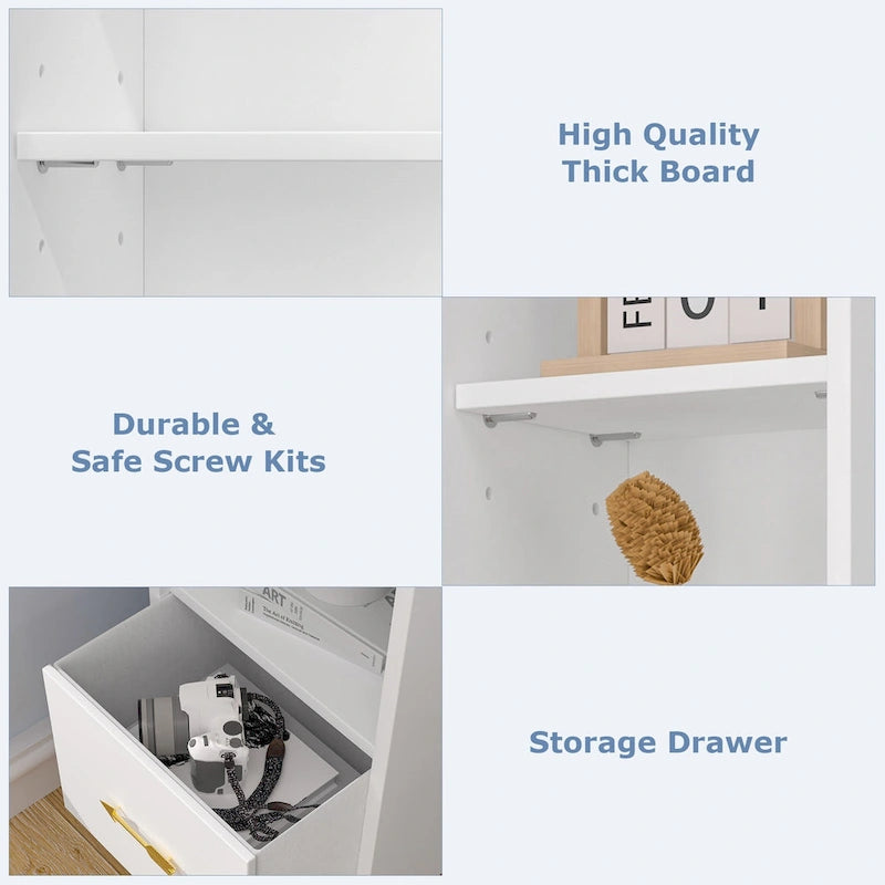Armoire à linge étroite VECELO de 70.9 pouces de haut pour salle de bains, meuble de rangement autoportant en bois massif à 8 niveaux