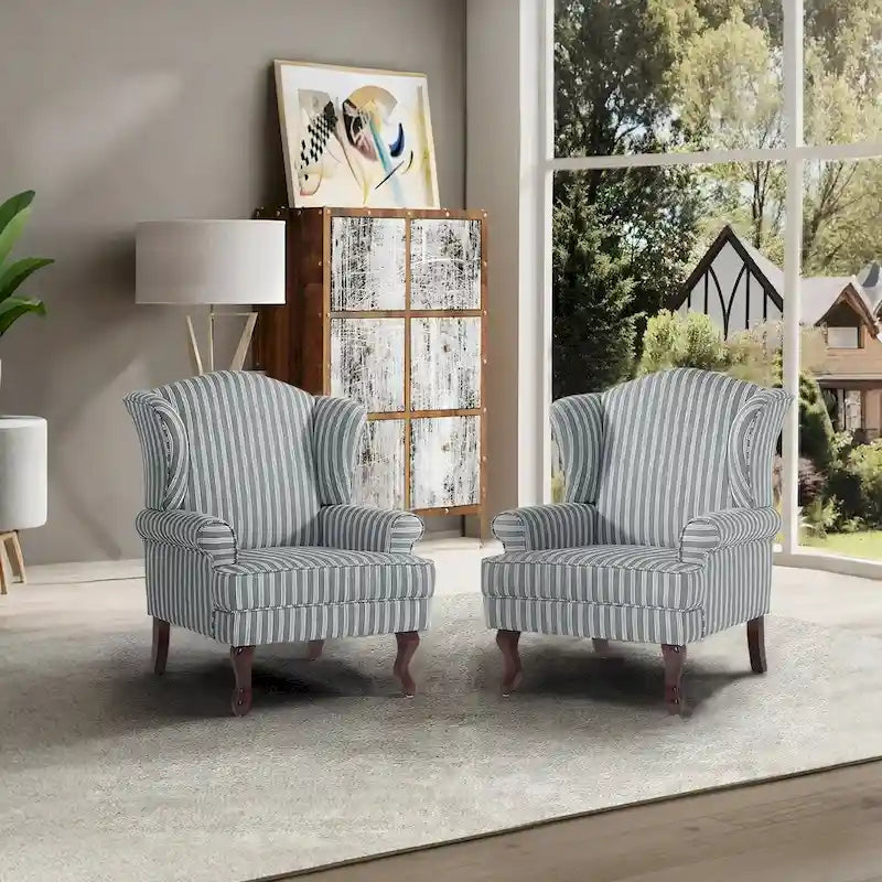 Set di 2 poltrone tradizionali con schienale ad ali, imbottite