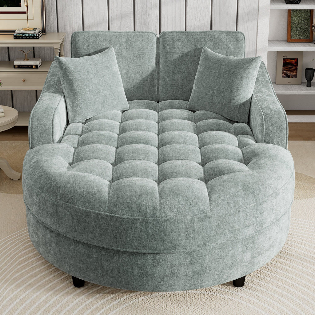 Chaiselongue-Schlafsofa aus Chenille, gepolstertes Sofa mit gesteppter Rückenlehne und 2 abnehmbaren Kissen für das Wohnzimmer