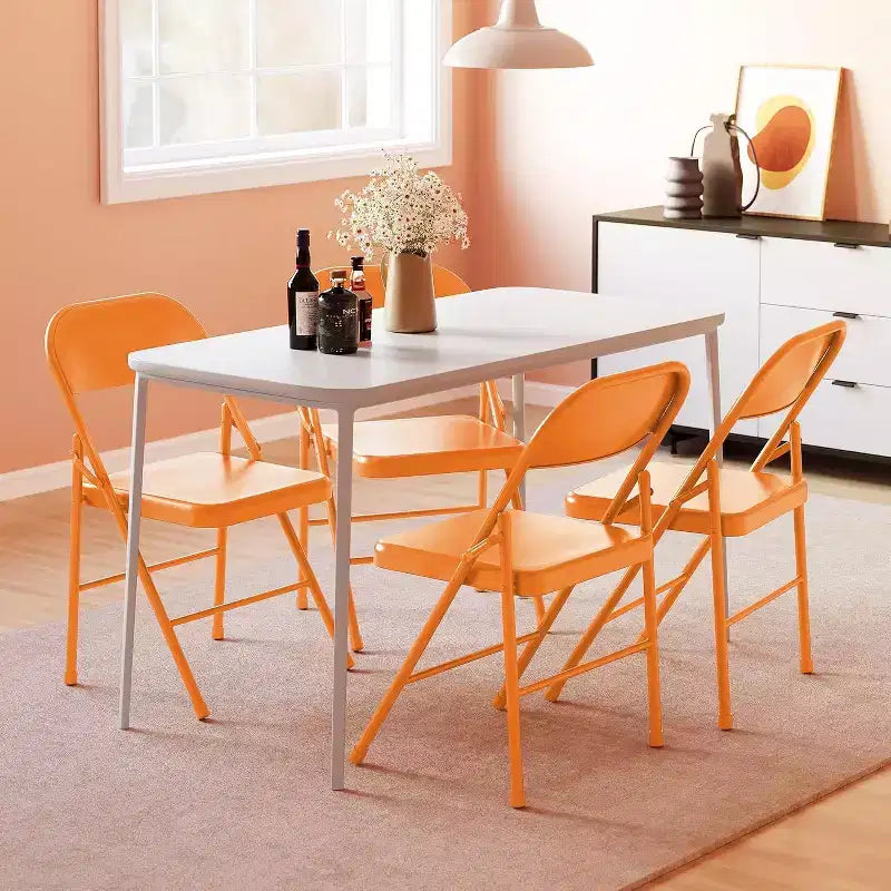 Ensemble de 8 chaises pliantes tout acier avec dossiers, chaises de salle à manger pliables en métal robuste, capacité de 350 lbs, pour l’intérieur et l’extérieur