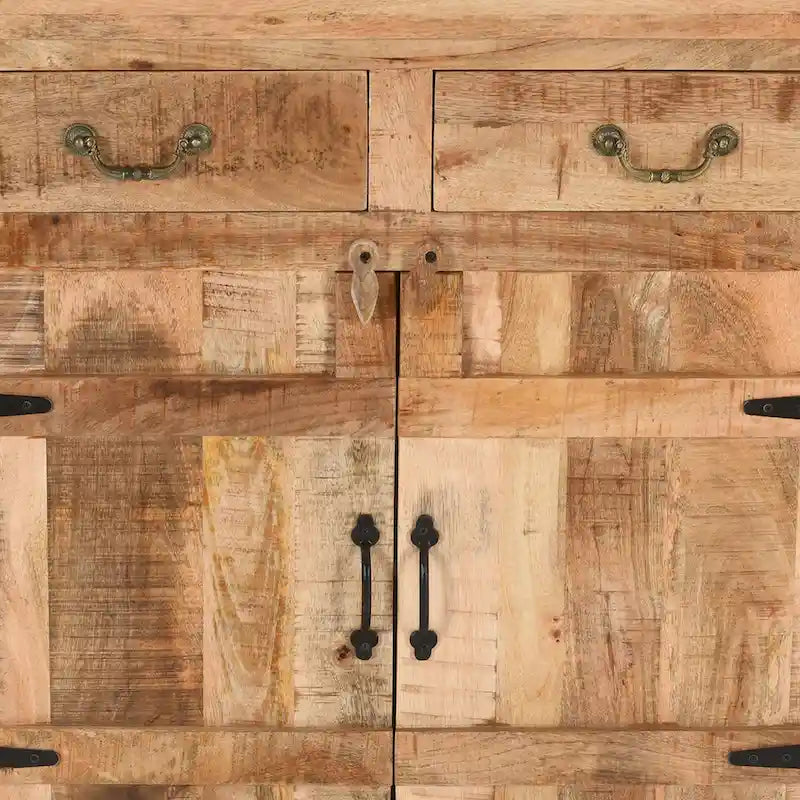 Mobile consolle in legno di mango artigianale in stile rustico, con 2 cassetti e 2 ante, largo 39 pollici, marrone rustico