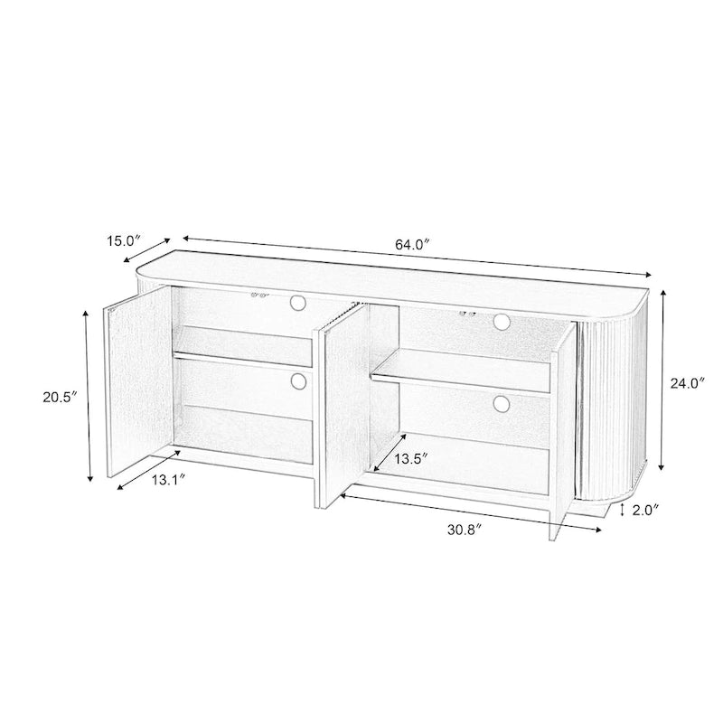 Credenza contenitore e mobile TV con motivo a onde, mobile buffet in legno a righe verticali
