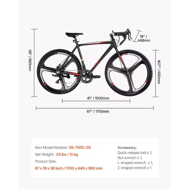 VEVOR Rennrad, 700C-Räder, SHIMANO-Antrieb mit 14 Gängen, City-Pendlerrad mit Aluminiumrahmen, Rennlenker, Schwarz