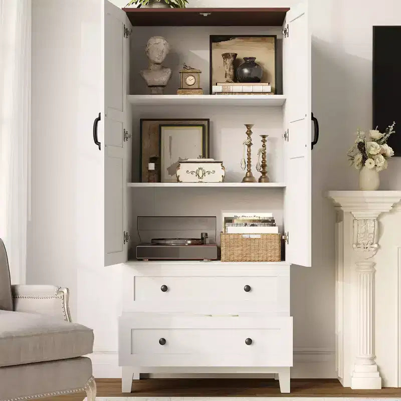 Mobile contenitore alto 65 con ripiani regolabili, dispensa in legno stile rustico con 2 ante e 2 cassetti, libreria indipendente per sala da pranzo e soggiorno