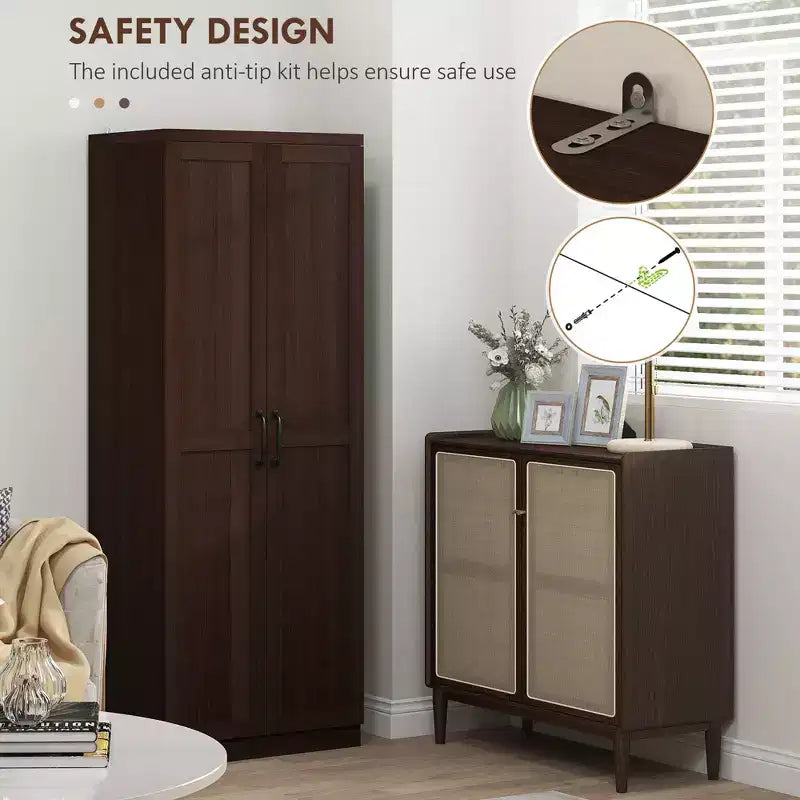 Garde-manger de cuisine à 2 portes de 63, armoire de rangement autonome avec 5 niveaux d’étagères et 2 étagères réglables pour la salle à manger