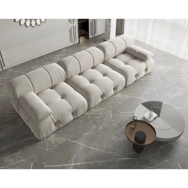 Modulares Samtsofa mit 3 Sitzplätzen, beidseitig montierbar