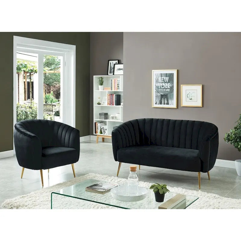 Albany zeitgemäßes Samt-Mikrofaser-Loveseat mit Knopfheftung von Silver Orchid
