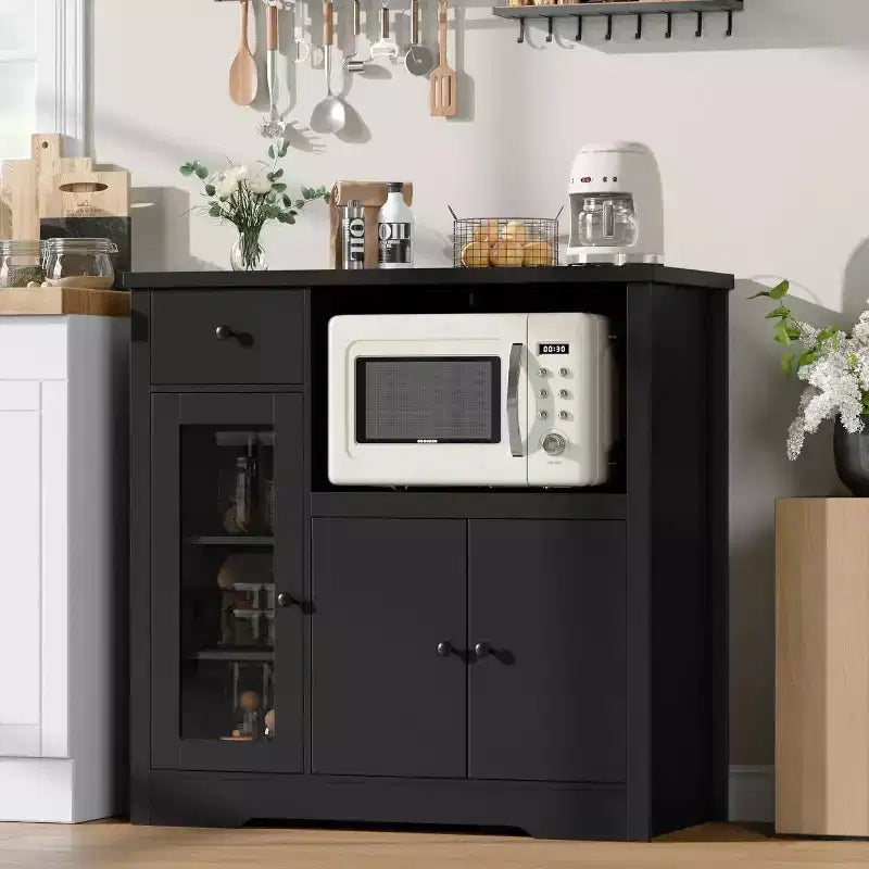 Küchen-Mikrowellenschrank mit Stauraum, 3 Türen, 1 Schublade und verstellbaren Einlegeböden, Vorratsschrank