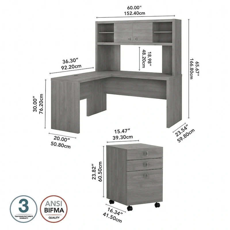 Bureau d’angle L Echo avec rehausse et tiroirs