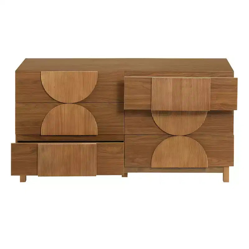 Moderne geometrische Kommode mit 6 Schubladen, breiter Stauraumschrank mit Halbkreismuster für Schlafzimmer und Wohnzimmer
