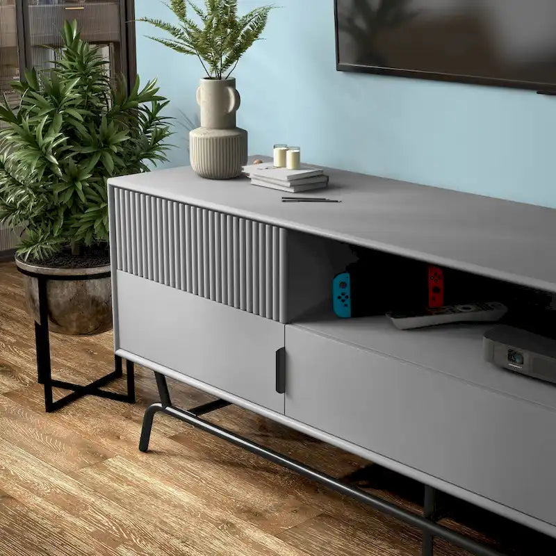 DH BASIC moderner Medien-Schrank mit 3 Schubladen und TV-Ständer, 60 Zoll, mit Kabeldurchführung von Denhour