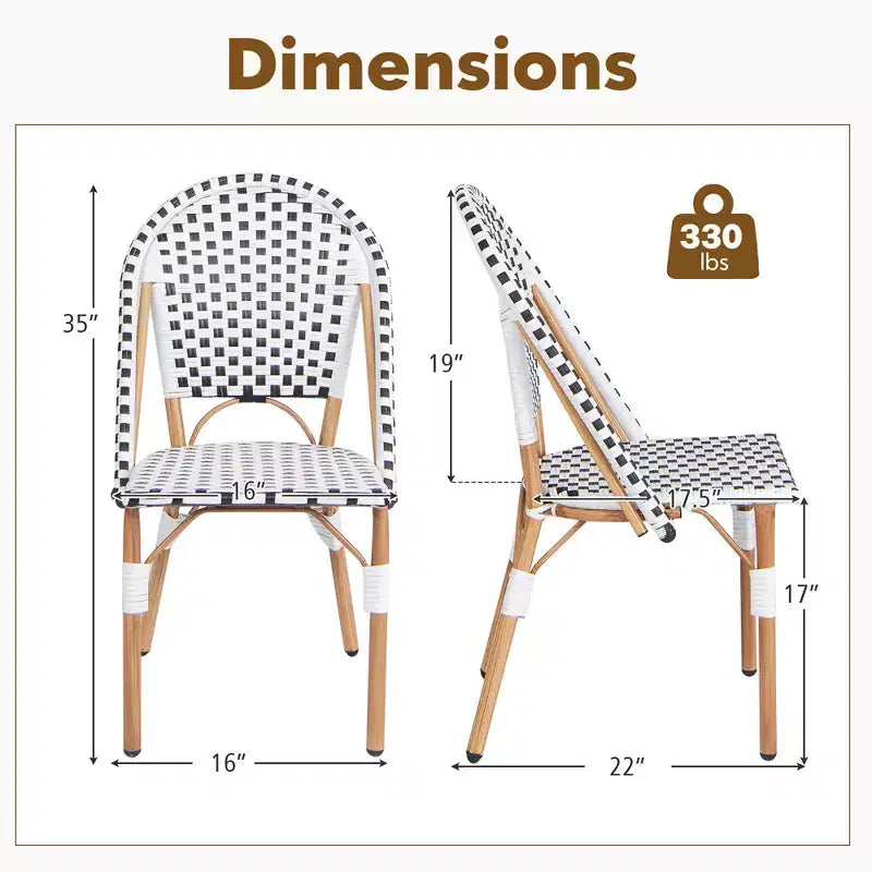 Costway Bistrostuhl-Set im französischen Stil, 4 Stück, mit handgeflochtenem Rattan und verzinktem Metallgestell, für draußen