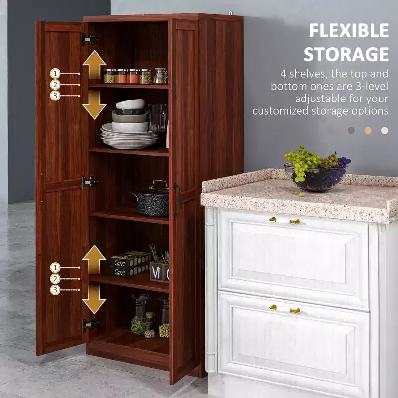 Garde-manger de cuisine à 2 portes de 63, armoire de rangement autonome avec 5 niveaux d’étagères et 2 étagères réglables pour la salle à manger