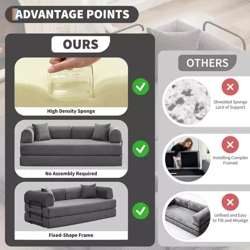 Acekool Schlafsofa mit umwandelbarem Bodensofa-Design, tiefer Sitzfläche und angenehmem Cordbezug