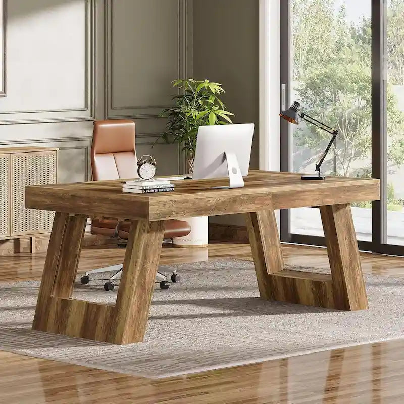 Bureau de direction en bois de 63 pouces, grand bureau informatique pour la maison