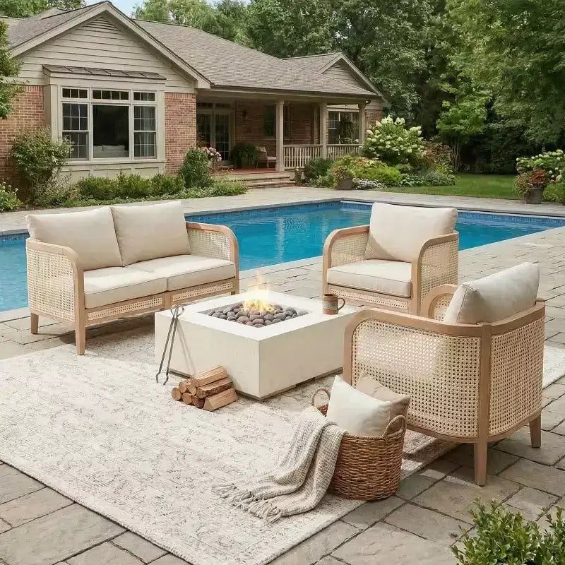 Christopher Knight Home Maciej 3-teiliges rustikales Outdoor-Sitzset aus Akazienholz und Rattan