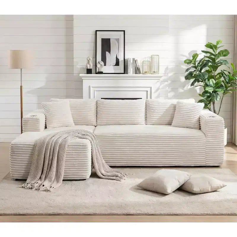 Divano componibile modulare senza struttura Celebalcony 103, chaise longue a forma di L con 2 portabicchieri, divani nuvola in morbido velluto a coste per il soggiorno, senza montaggio