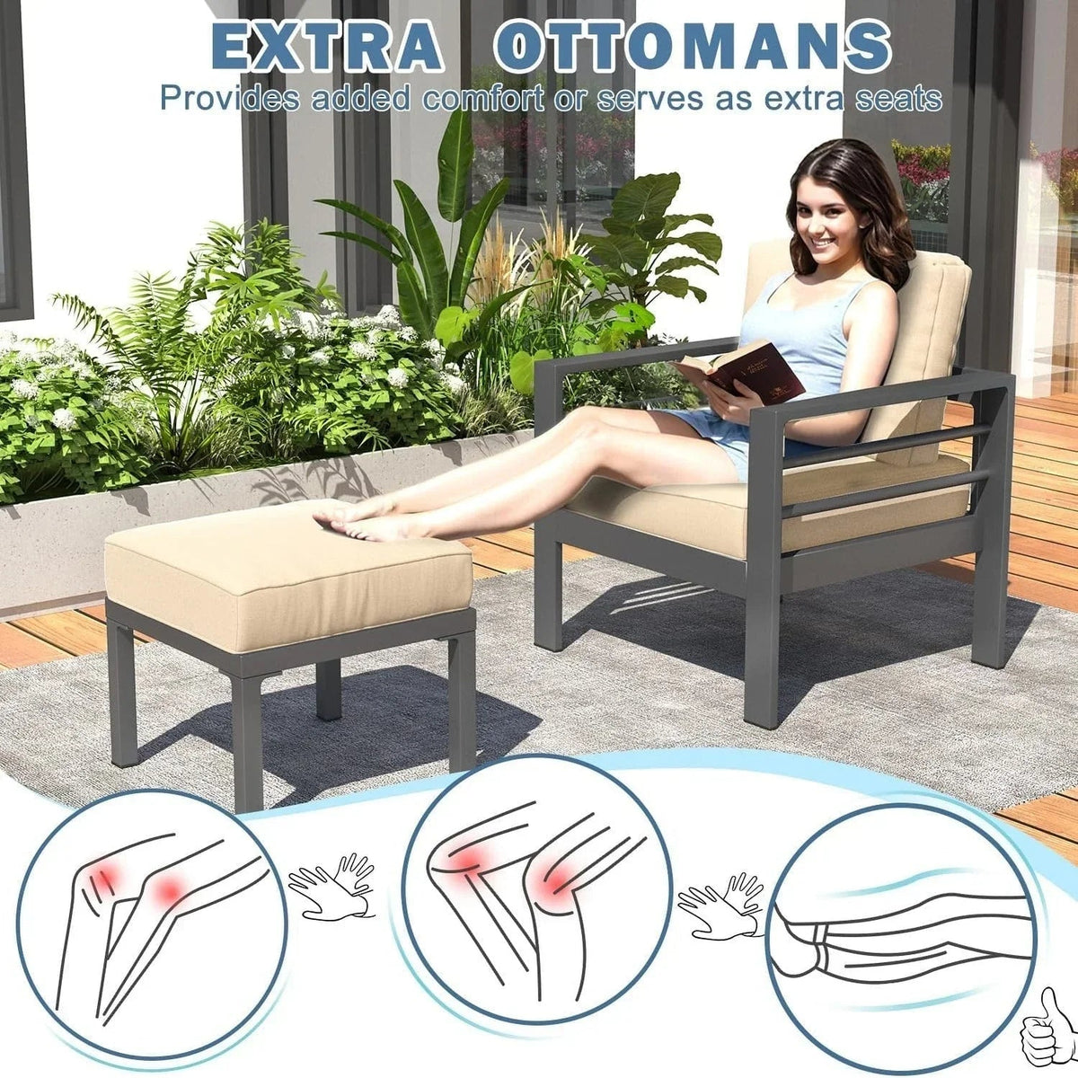 Ensemble de mobilier de jardin en aluminium AECOJOY de 7 pièces, salon de jardin