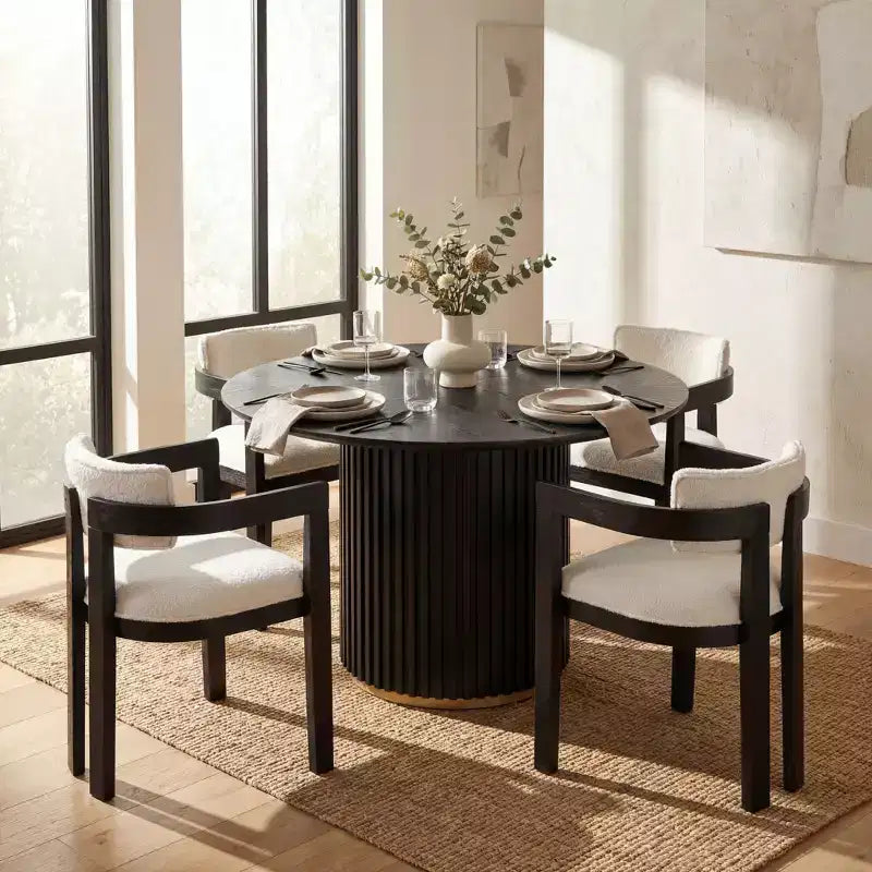 Ensemble de salle à manger moderne rond Christopher Knight Home Shankar de 5 pièces avec chaises rembourrées en bois d’hévéa