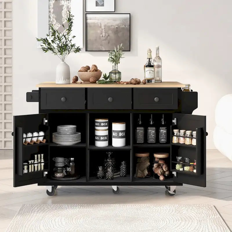 Îlot de cuisine portable à roulettes avec rangement