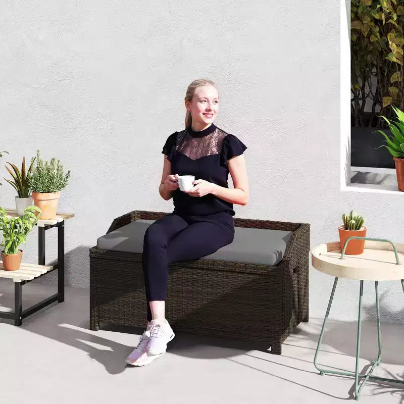 Banc de rangement extérieur en osier avec coussin