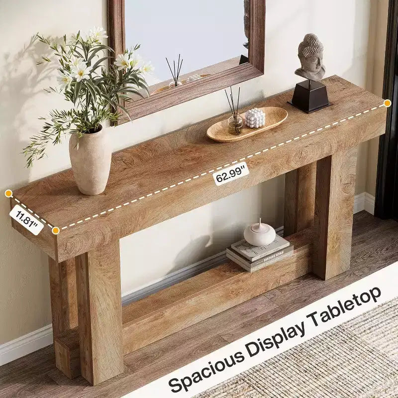 Houten consoletafel van 62.99 inch, smalle, lange boerderijtafel voor de hal met 2 niveaus