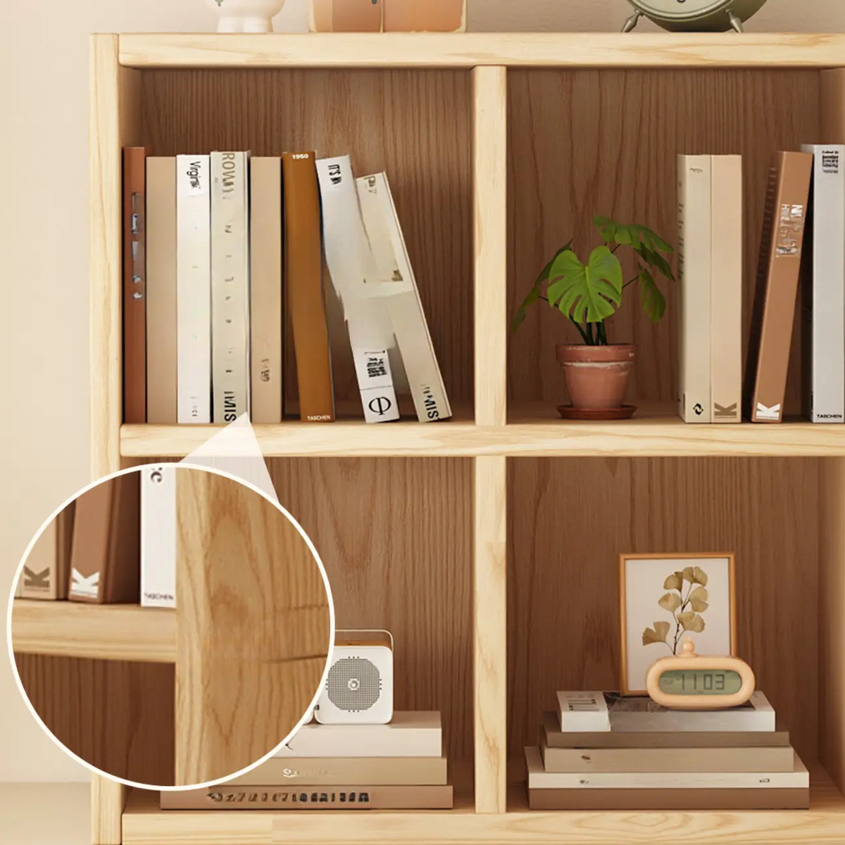 Moderne horizontale houten boekenkast met 8 vakken en naturel afwerking