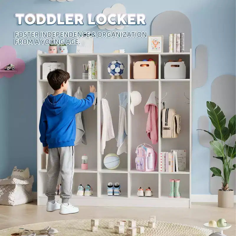 Vestiaire scolaire à 5 sections avec 10 casiers, meuble de rangement avec 10 crochets pour la maison, l’école, la crèche et la maternelle