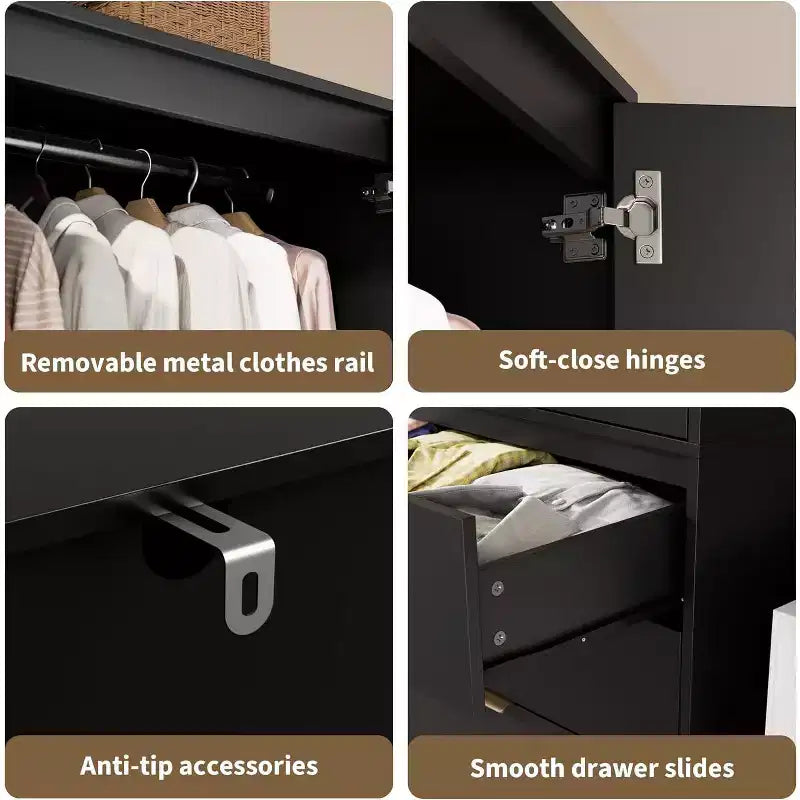 Armoire à 2 portes avec 3 tiroirs et tringle