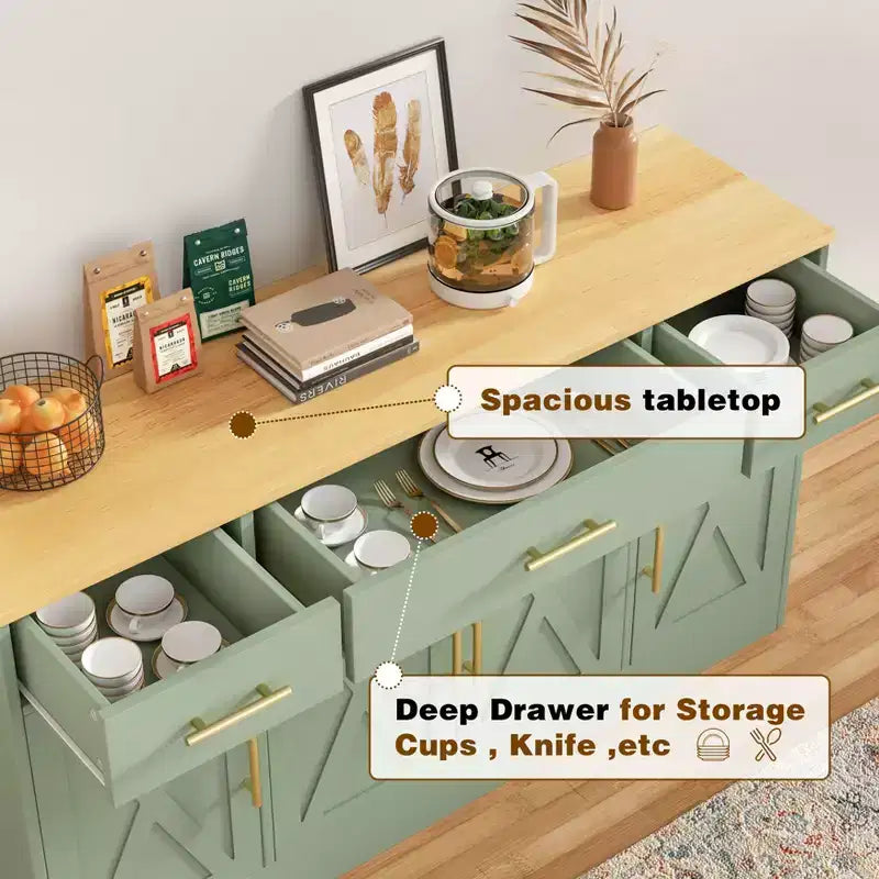Credenza Celebalcony con contenitore, grande mobile da cucina da 53.4 con 3 cassetti e 4 ante, ripiano regolabile per cucina e soggiorno