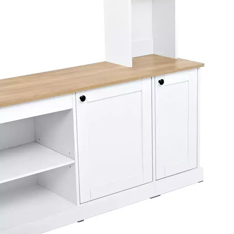 Whisen 91 Medienkonsole, geschwungene Entertainment-Center-Wandeinheit, TV-Schrank im Landhausstil mit Bücherregal in Holzoptik für Fernseher bis zu 70