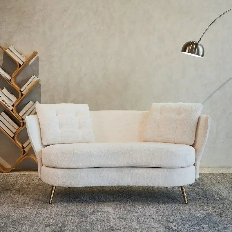 Gepolstertes Sofa mit goldfarbenen Metallbeinen, Club-Zweisitzer für Wohn- und Lesezimmer, Schlafzimmer, Apartment, kleine Räume und Wohnheime