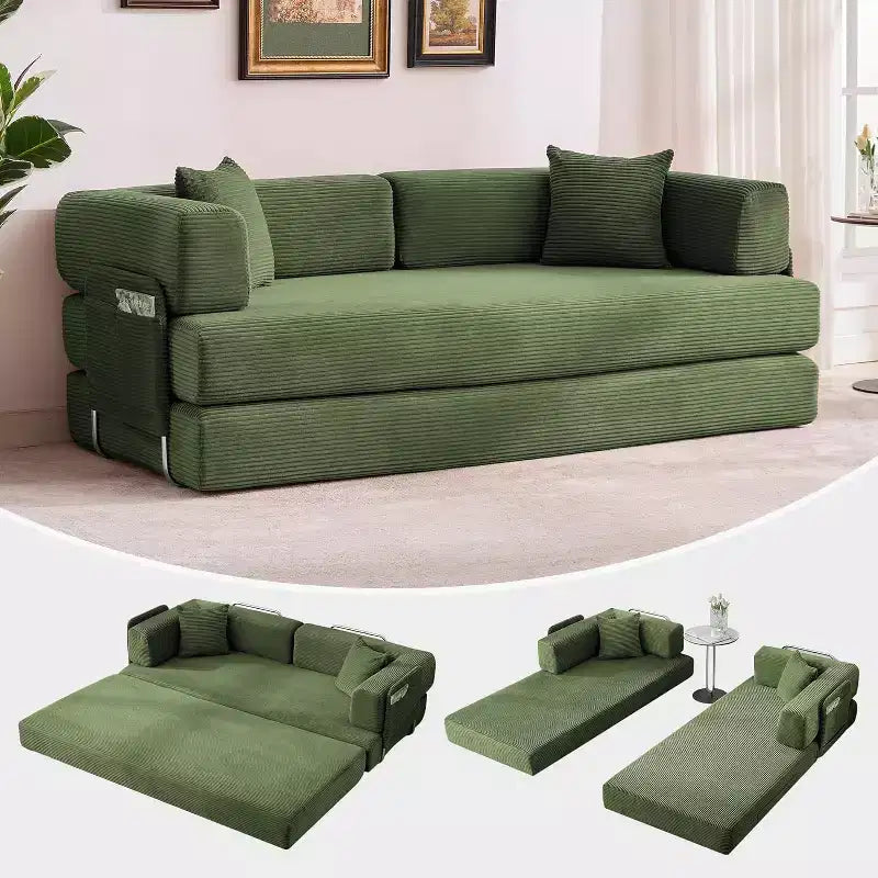 Canapé-lit convertible 5 en 1, banquette modulaire en velours côtelé de 78.8 avec cadre robuste, futon multifonction pour petits espaces, salon et chambre d’amis